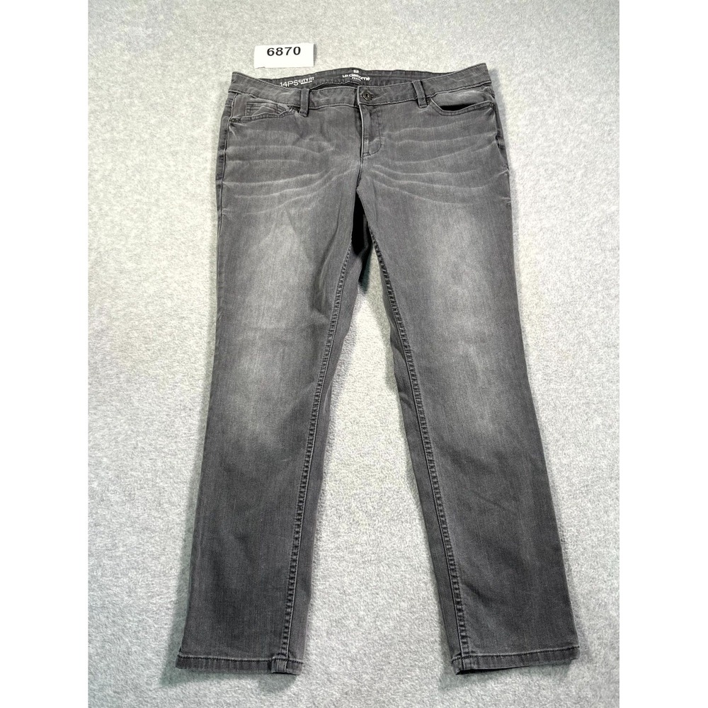 Liz Claiborne Jeans Womens 14P Gray Cotton Stretch Dark Wash City Fit Skinny Leg